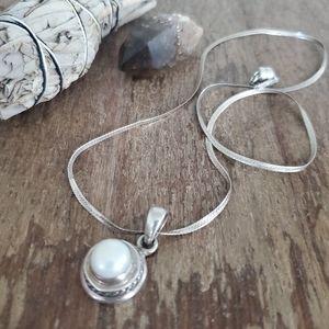 sterling silver small pearl pendant 925 italy herringbone chain classic necklace